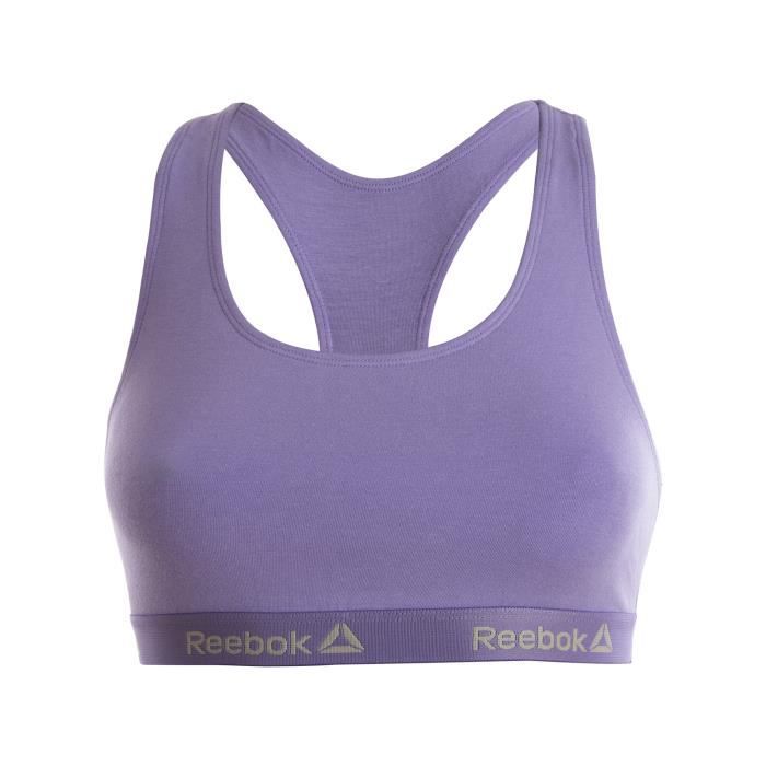 Brassière de sport en lilas de la marque REEBOK pour femme avec le logo imprimé