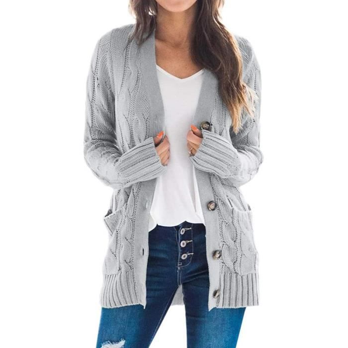 Cardigan pour Femme Veste,Veste Cardigan Décontractée,Cardigan Gilet Femme Cardigan Tricot L-Gris