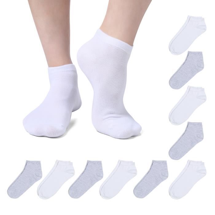ABI - Chaussettes Courtes Socquettes Blanc-Gris Coton Homme Femme Sans couture (10 Paires)