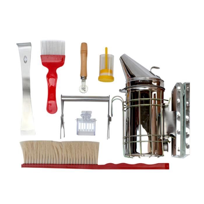 8 pièces / ensemble outil d'apiculture brosse abeille ruche fumeur grattoir nid cadre pince couteau pour DESINFECTION PAR UV