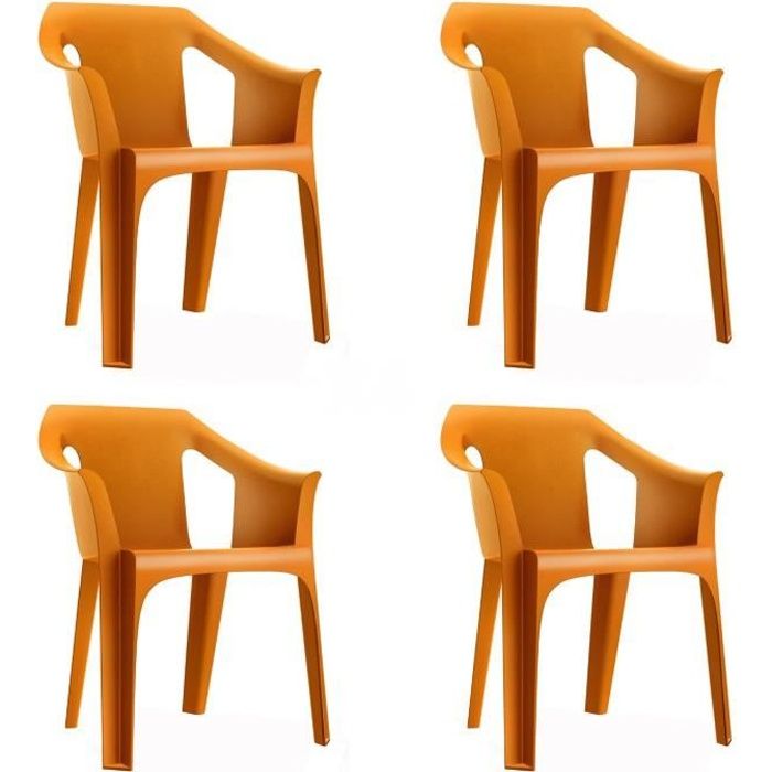 Lot de 4 Chaises de jardin Couleur Orange Empilable Plastique Chaise de Table de Jardin Filtre UV Fauteuil RESOL Cool