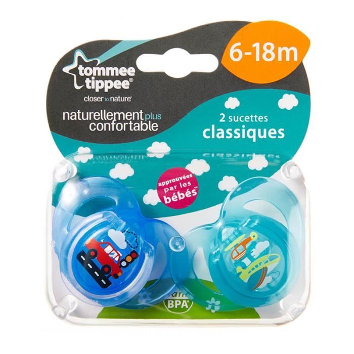 Lot de 2 sucettes classiques garçon 6-18 mois