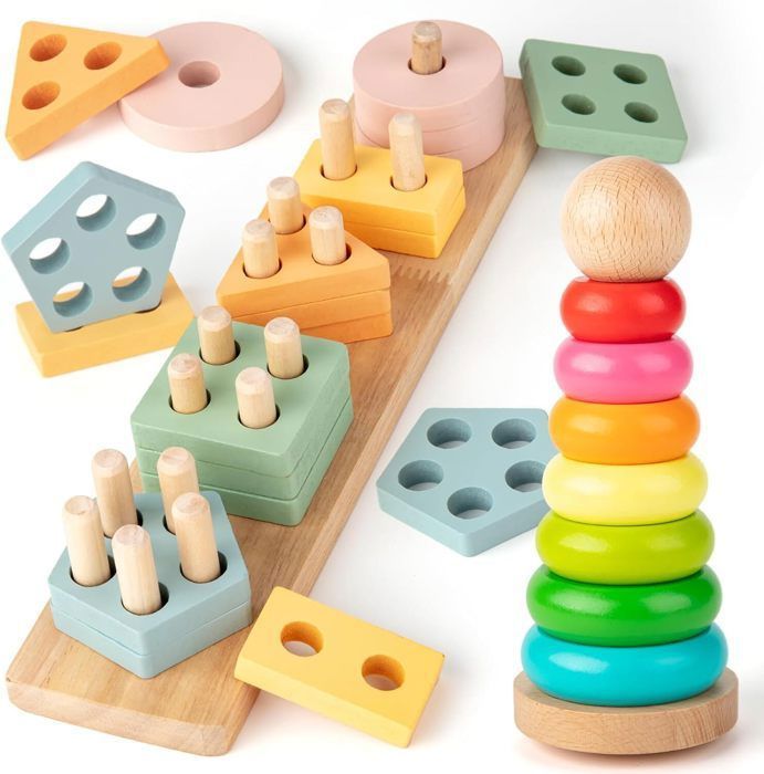 Jeu De Tri Des Couleurs Et Formes En Bois - Jouet éducatif 1 2 3 Ans - Apprentissage Couleurs, Motricité Fine