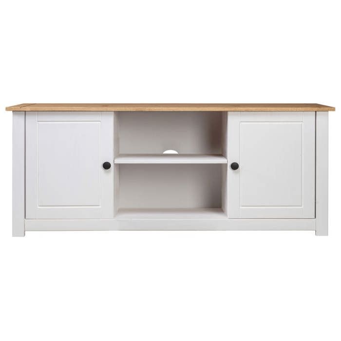 Meuble TV Table TV - Blanc 120x40x50 cm - Bois de pin massif Gamme Panama LL00660