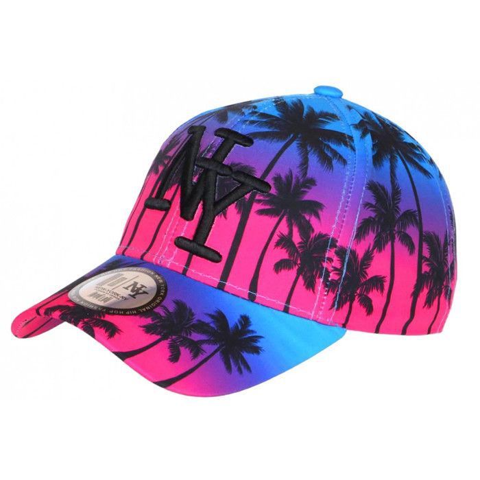 Casquette Baseball NY Rose Et Bleue Palmiers Beach - Taille Unique, Neuve