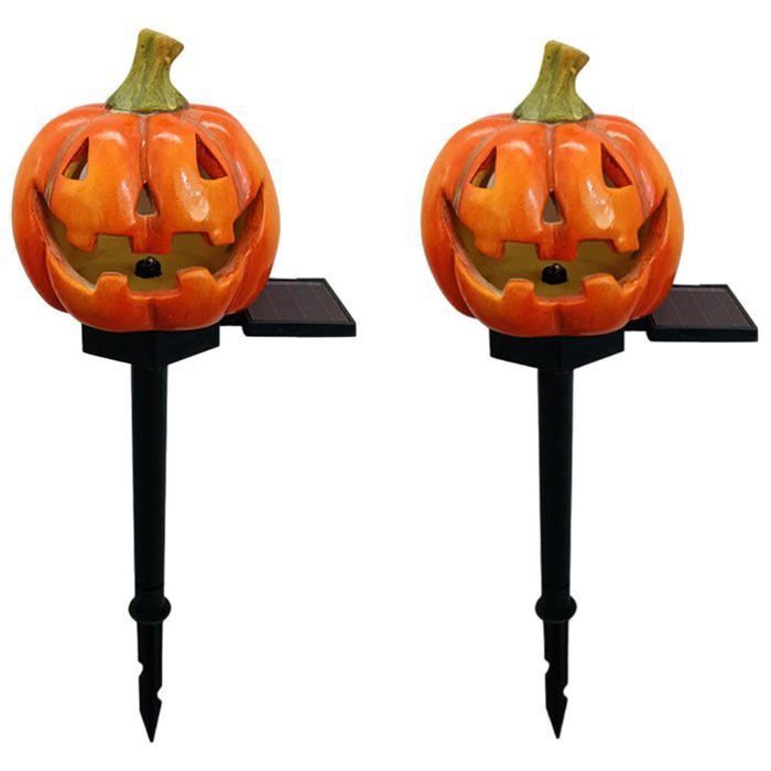 Lot de 2 lampes solaires en forme de citrouille pour jardin dHalloween éclairage de chemin en forme de citrouille lanterne Jack O