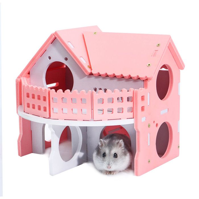 Meilleurs prix pour Maison de luxe rose pour hamster, petite maison pour animaux de compagnie, nid de couchage avec cage d'assemblage de balcon à doubl