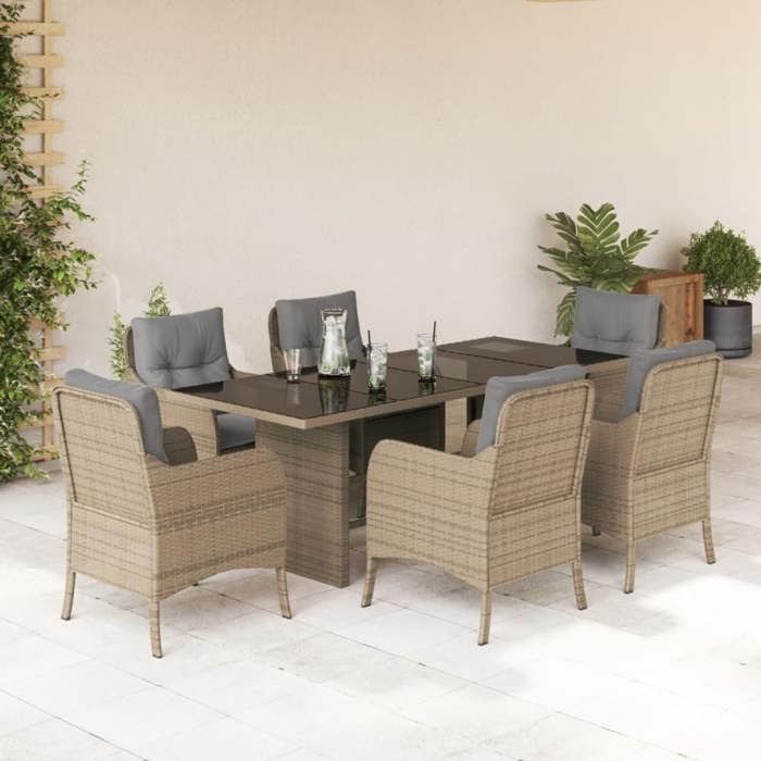 vidaXL Ensemble à Manger de Jardin avec Coussins 7 pcs Table et Chaise de Terrasse Meubles de Patio Mobilier dExtérieur 3211888