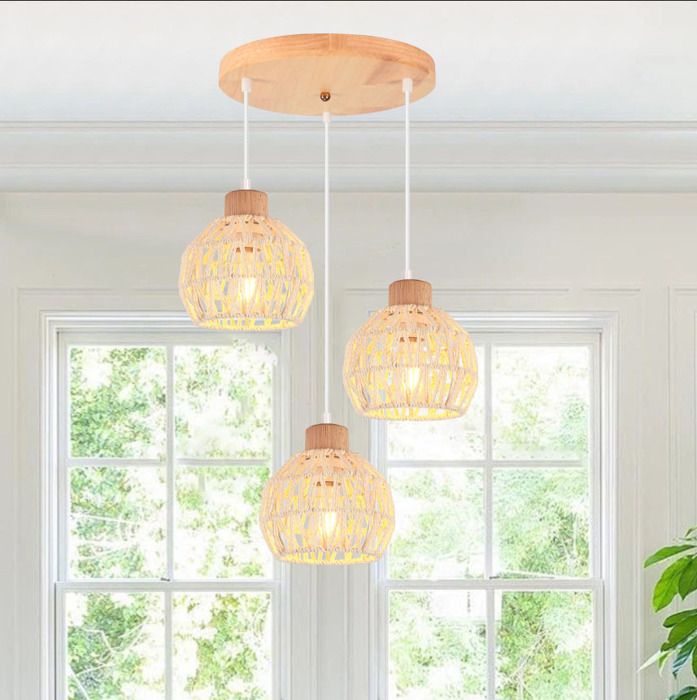 Lustre Suspension En Rotin Blanc - Style Bohème Vintage - Abat-jour 16cm - Douille E27 - IDEGU - 14