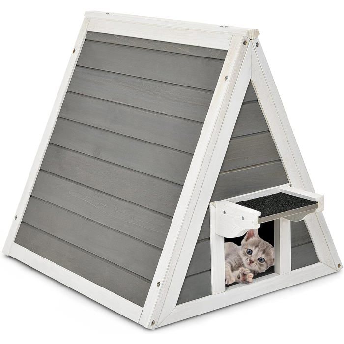 Comparer les prix de Niche pour Chats en Bois 50 x 55 x 52 CM avec Toit en Asphalte & Porte pour Chiens Résistante aux Intempéries Charge 20 KG