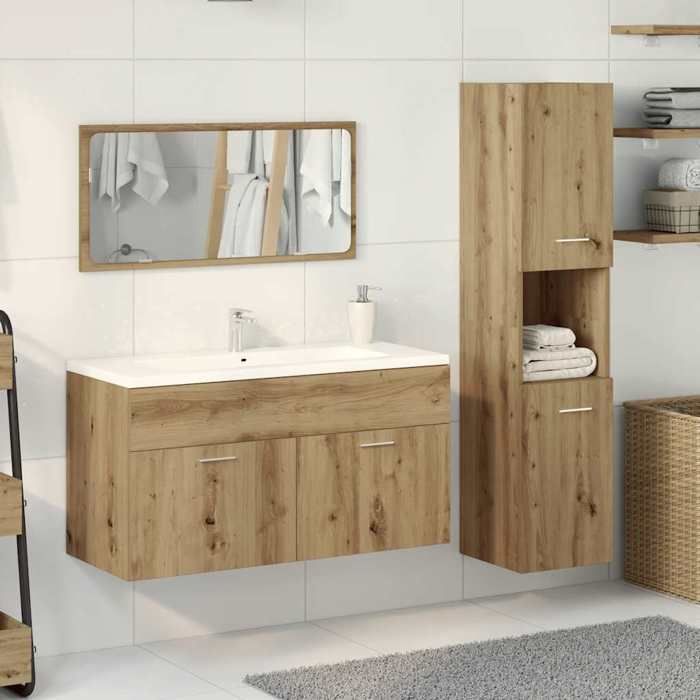 RemiseMobilier Haut de salle de bain Ensemble de meubles salle de bain - 3 pcs - Bois dingénierie JILIMAISON2025 82758143