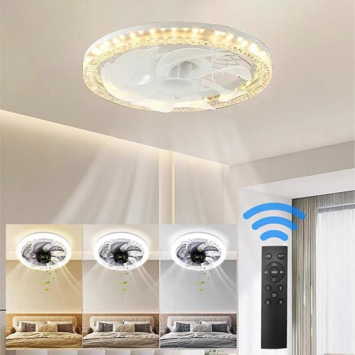 Ventilateur de plafond - ZHANDD - 4 vitesses - 3 couleurs de lumière - 360° pivotant - 45W - Zhandd