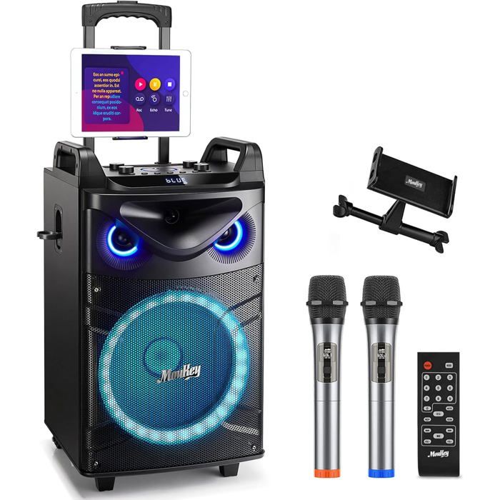 Enceinte Avec Effets Vocaux Enceinte Karaoké Portable Avec 2 Micros - Bluetooth 5.3 - Effets Voix Et Lumières LED - Pour Enfants/Adultes Kit Karaoké Avec Effets Vocaux