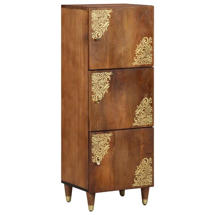 Moderne Armoire de rangement - Meuble Haut Marron Miel avec accents dorés Bois de Manguier Massif FR(30130086)