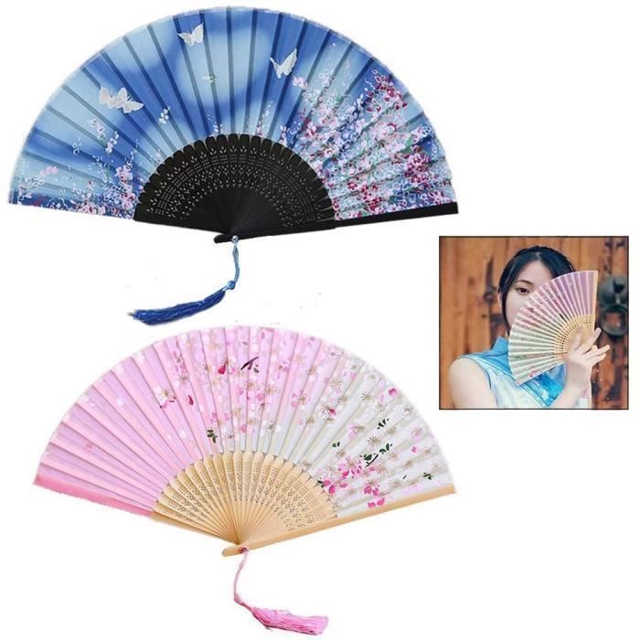 2 Pièces Ventilateurs Pliables Éventail Pliant en Soie et Bambou de Style Japonais multicolor multicolore OBJET DECORATIF