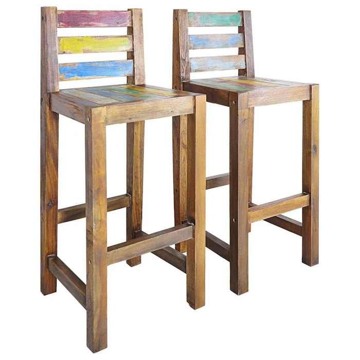 Bon marché - Lot de 2 Tabourets de bar - Chaises de Cuisine et Salon bois massif de récupération plds270777