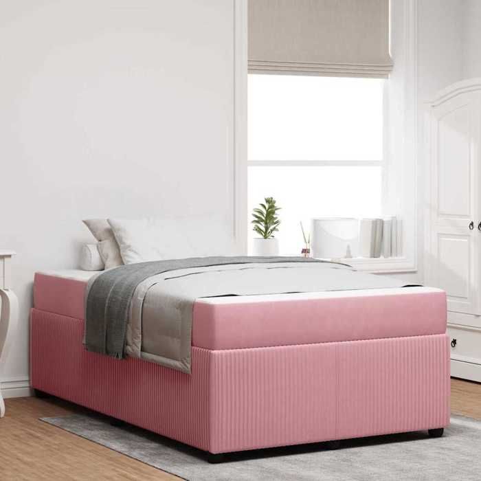 vidaXL Cadre de lit avec matelas Rose 120 x 190 cm tissu 3398378