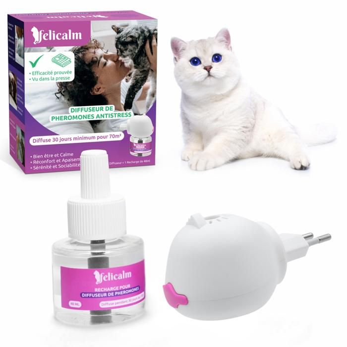 Diffuseur Felicalm phéromones chat et chaton – Anti-stress 90 % efficace – Design sympa avec bouton On/Off rose