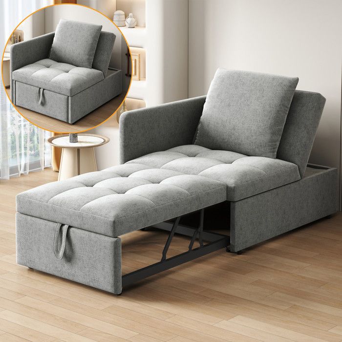 Canapé-lit 3 en 1 avec dossier et coussin réglables en 5 positions pour salon chambre à coucher appartement tissu lin gris Canapé-lit 3 en 1 avec dossier et coussin réglables en 5 positions pour salon chambre à coucher appartement tissu lin gris