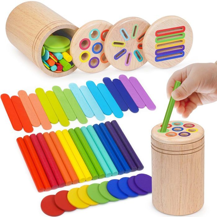 Jouet éducatif Montessori 3en1 - 1 pièce bois - Convient pour enfants 1-3 ans tri couleurs Étiquette