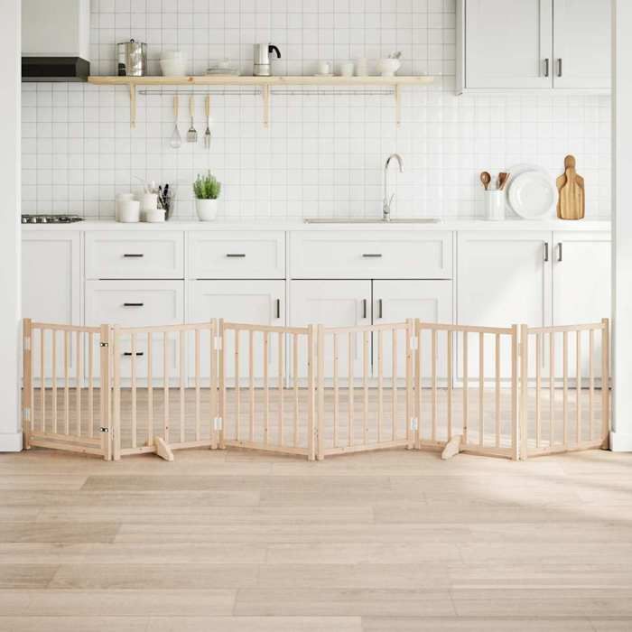 Comparer les prix de Barrière pour chiens - vidaXL - Bois de sapin - Porte intégrée - Pliable - Marron