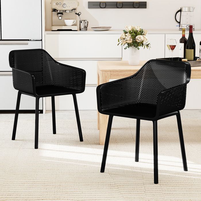 COSTWAY Lot de 2 Chaises de Salle à Manger Modernes Dossier en Maille Respirante 57 x 545 x 81 cm Large Assise 44 x 435 cm Noir