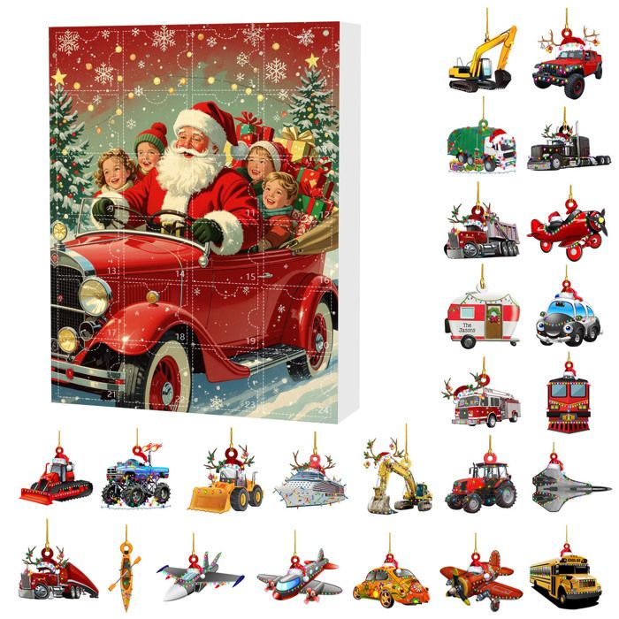 Calendrier De L'Avent 2025 Drawelry - 24 Jours De Surprises Voitures - Pendentifs Acryliques Pour Sapin - Cadeau Homme Femme Adolescent (Ford Mustang)
