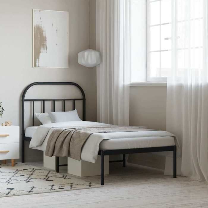 Structure de lit métal - UU - 90x200 cm - Noir - Acier - Espace de rangement - Tête de lit - Hauteur libre 26 cm