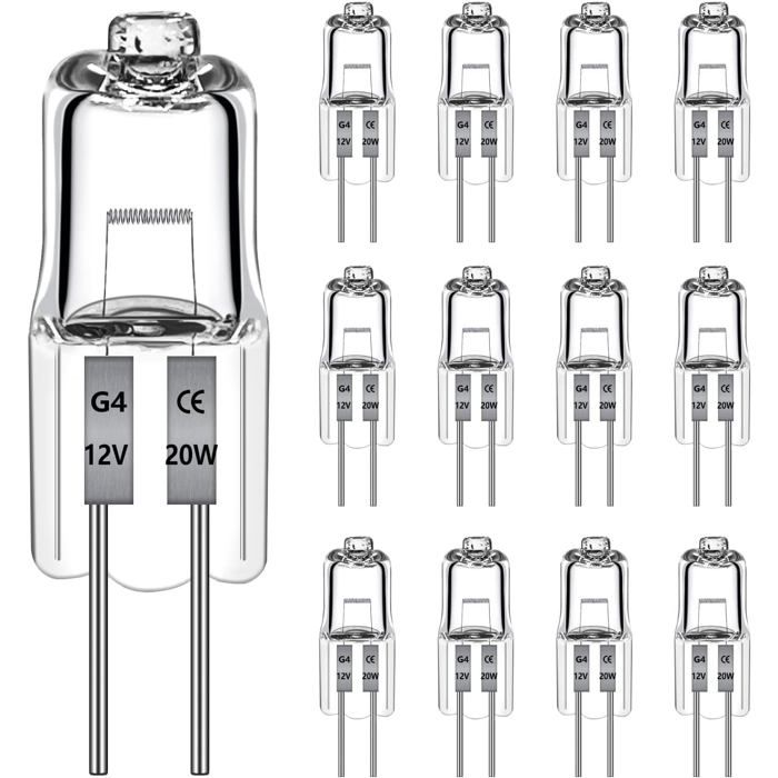 Ampoule halogène G4 12V 20W dimmable -  - Blanc chaud 2700K 470LM - Pour hotte cuisine éclairage armoire - Lot de 12 pièces