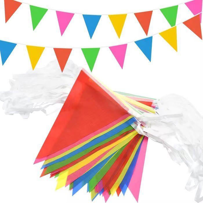 100 Mètres De Fanions Multicolores – 200 Pièces – Guirlande En Tissu Pour Anniversaire, Carnaval, Déco Intérieur/extérieur