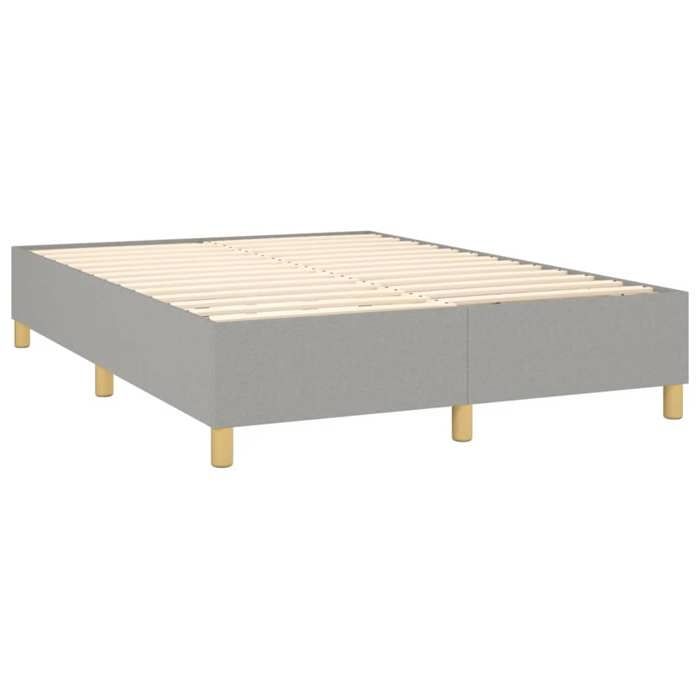 Cadre de lit double à ressorts - MEUBLECHIC - 140x200 cm - Gris clair - Tissu polyester - Lattes en contreplaqué
