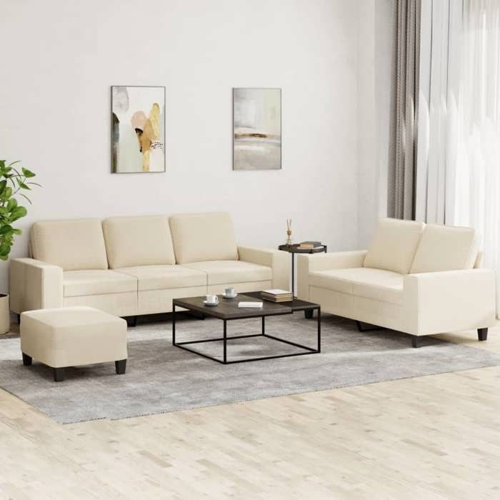 Ensemble de canapés en tissu - vidaXL - Crème - 2 places: 154x77x80 cm - 3 places: 214x77x80 cm