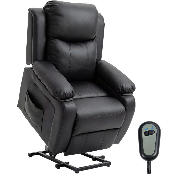 Fauteuil releveur électrique - HOMCOM - repose-pied dossier inclinable télécommande - revêtement en PU - 76x90x105cm - noir