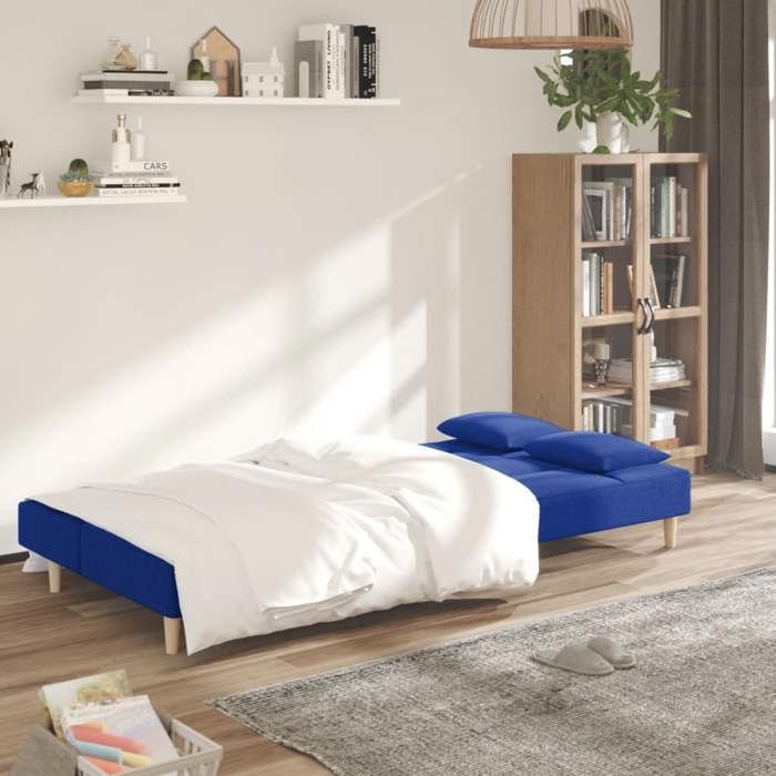 Sales SeasonCanapé convertible 2 places - SHELD - CLIC-CLAC/Sofa-lit - avec deux oreillers bleu tissu 200x84 5x69cm C2936005
