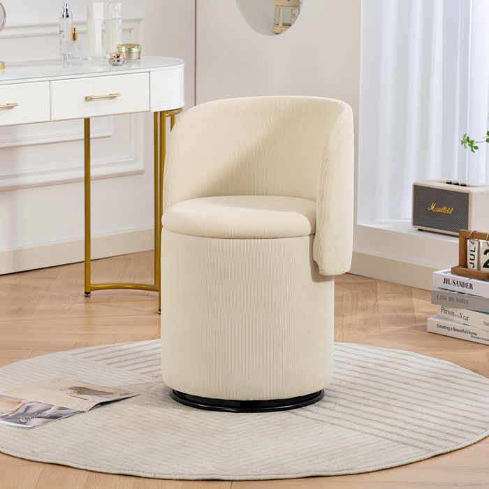Fauteuil tonneau 48 x 52 x 75 cm - tabouret pivotant à 360° -pour coiffeuse + chambre - rangement intégré - Velours côtelé - Beige