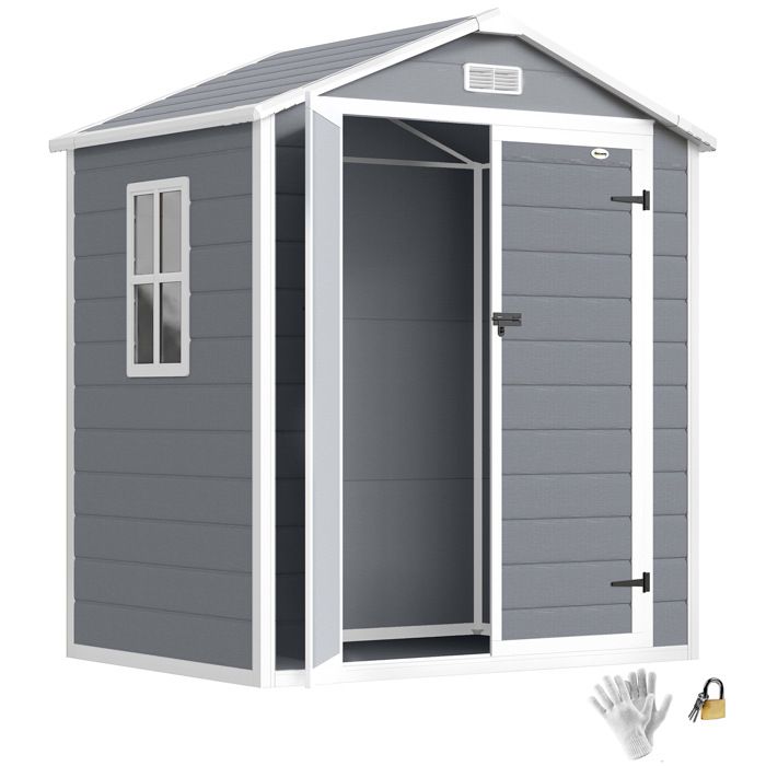 Abri de jardin - Outsunny - cabanon en résine PP 212 m² 2 portes fenêtre aération - PP - gris