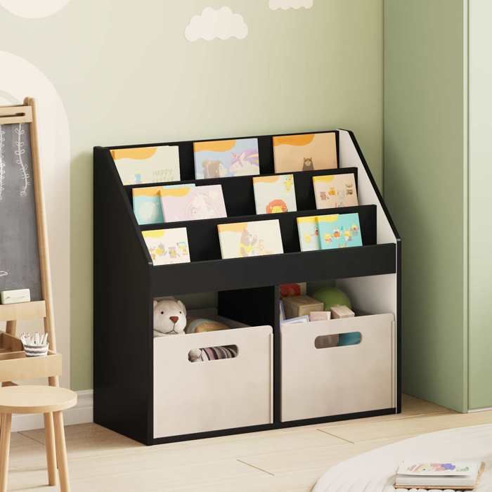 Porte-revues Noir - Bibliothèque pour enfants - Noir 725x295x69 cm A14263
