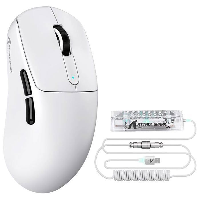 ATTACK SHARK V5 Souris Gaming sans Fil 8KHzUltra-Légère (53G) Souris de Jeu Bluetooth/24GHz/Filaire - Blanc