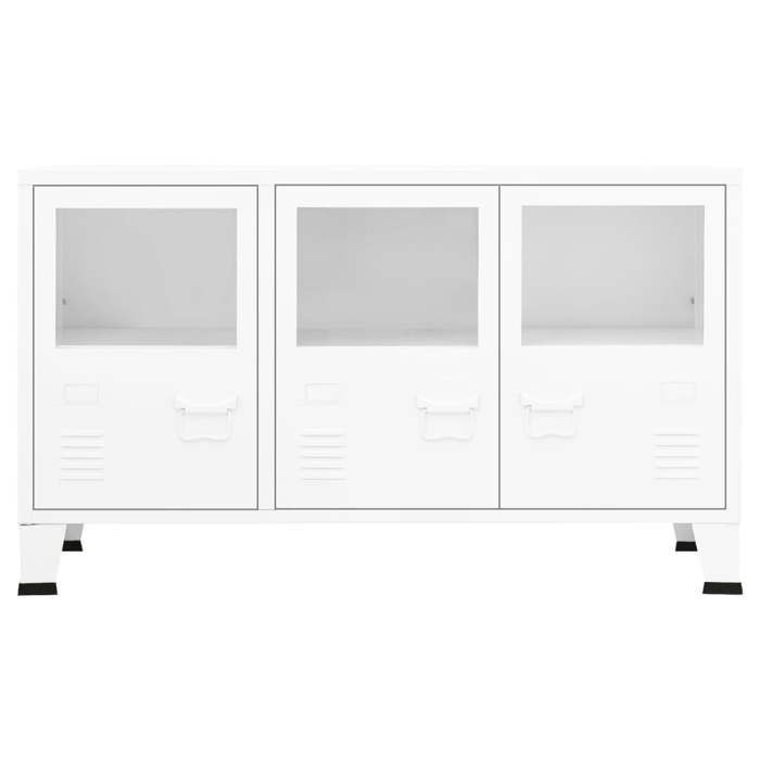 (8862)Commode - contemporain - Buffet rangement - industriel Blanc 105x35x62 cm Métal et verre poid:21.85 kg