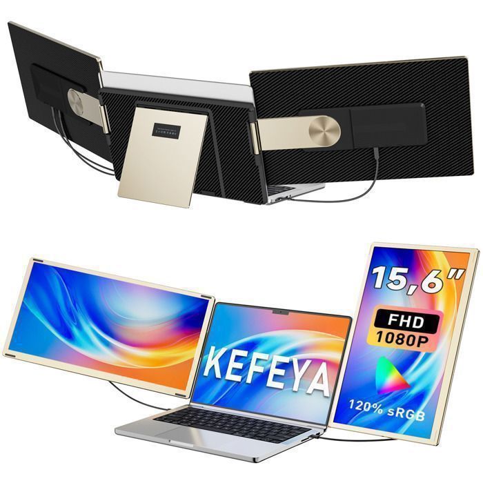 KEFEYA Moniteur Portable 156 Pouces FHD IPS – extension triple écran pour ordinateur portable (13–173 pouces)