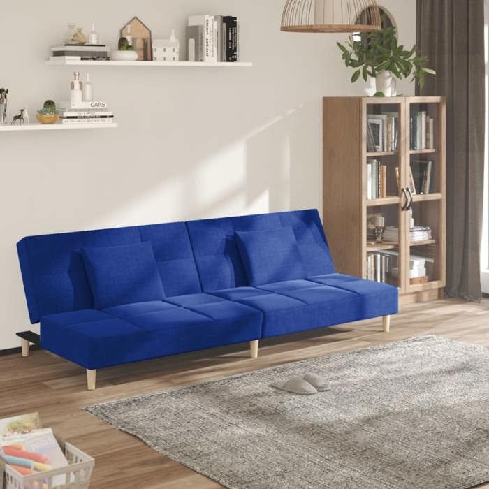 Bleu Réglable/Réversible en lit - JILLES®Canapé-lit - 2 places - avec deux oreillers bleu tissu MEU2855116017491