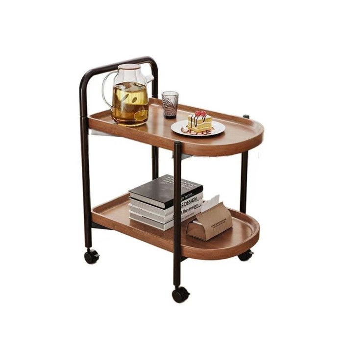 Desserte de service 2 niveaux sur roulettes - Table dappoint mobile effet noyer - 60 x 35 x 64 cm