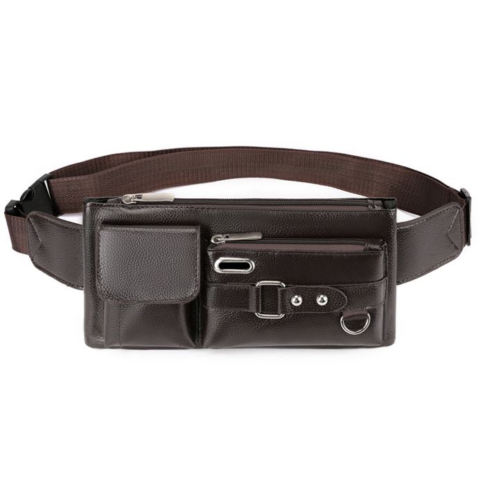 Sac banane homme – Similicuir Exterieur Casual Business -26*14*4cm - Marron