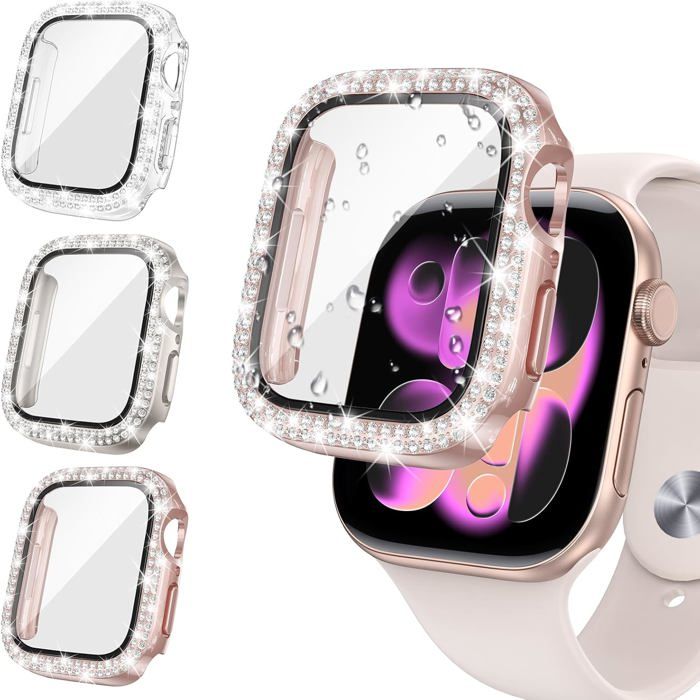 [3 Pièces]Coque Décran Diamond pour Apple Watch Series 11/10 42mm AccessoiresBling Coques pour FemmeBoîtiers de Protection