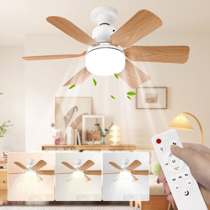 Ventilateur de Plafond avec Lumière et Telecommande E27 Lampe de Ventilateur LED Plafonnier Dimmable Silencieux 3 Vitesses B