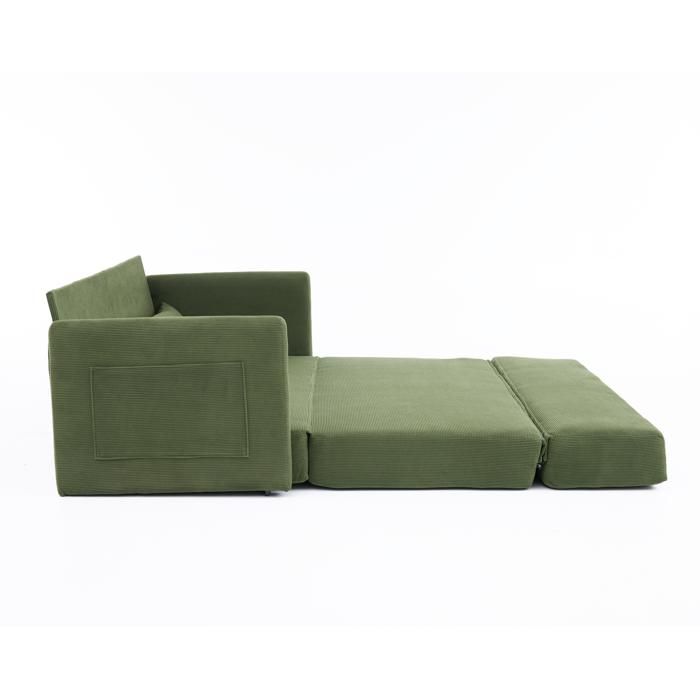 Canape Convertible 2 Places Vert Canape-Lit Pliable FloraGrace Pour Salon Et Petit Espace Avec 2 Coussins Et Poches 165x92x82cm