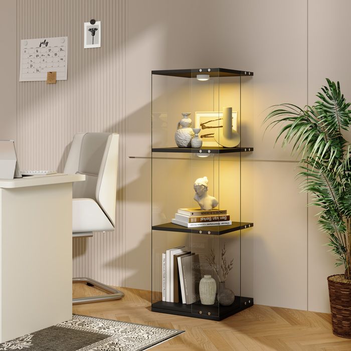 Vitrine en verre - URBANLUXE - 38x38x121 cm - Éclairage LED - Pivot 360° - Sans portes