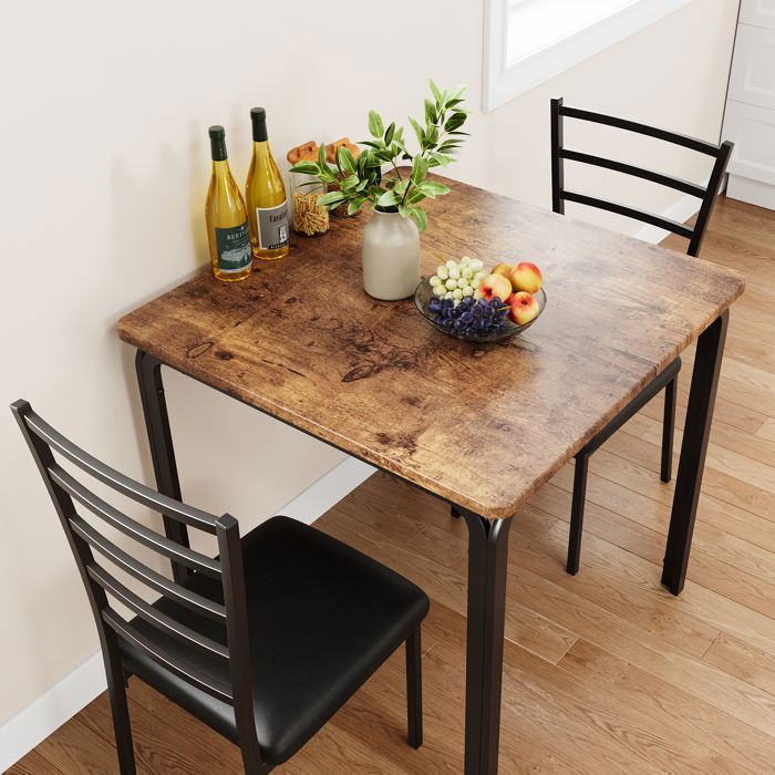 Ensemble table et chaises-  Table de cuisine et 2 chaises rembourrées- métal bois -74x74x76cm- Couleur rétro