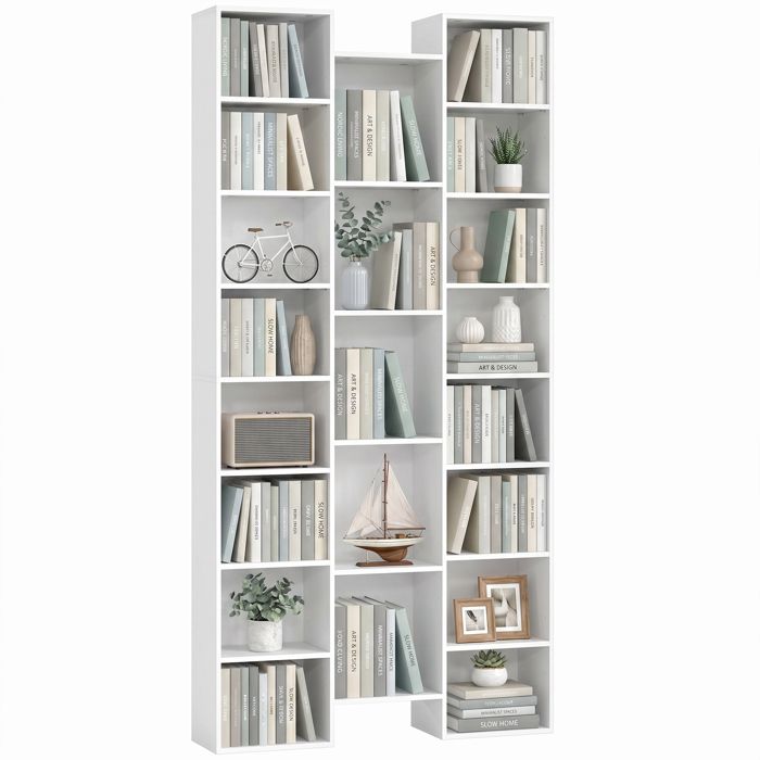 Bibliothèque - HOMCOM - 21 compartiments et 10 étagères réglables - bois - 89 5x23 5x181cm - blanc