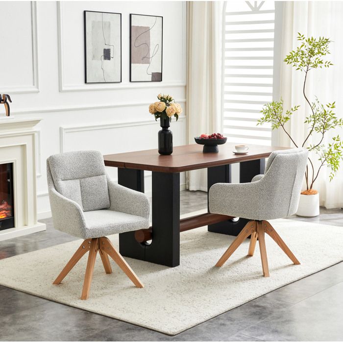 Lot de 2 chaises de salle à manger pivotantes AESVAR 360° gris clair dossier haut accoudoirs pieds en bois